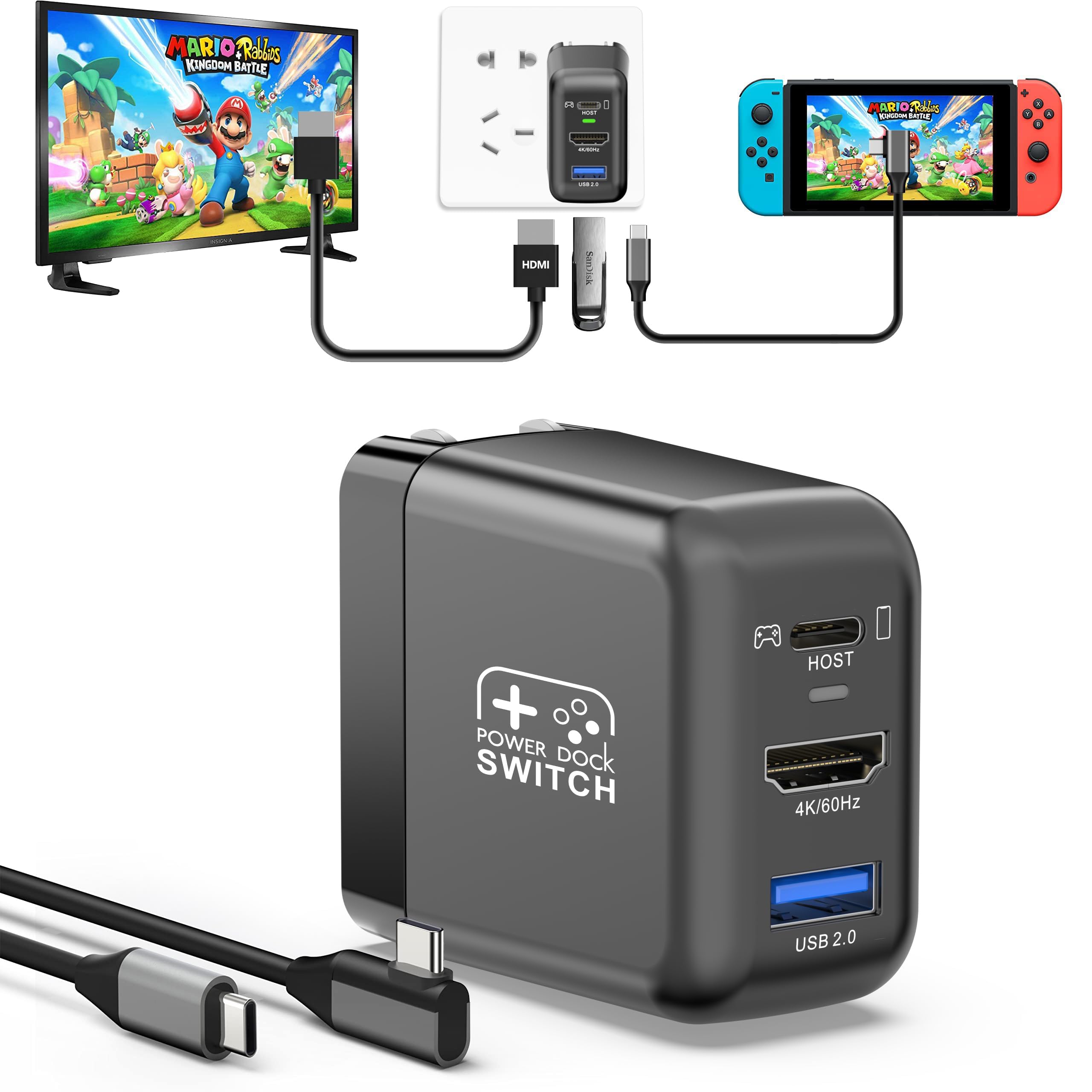 Switch Dock Charger Adapter for Switch/OLED, PD30W Power Charger with 4K HDMI, USB2.0, Switch TV Dock Travel Dock PD Fast Charger for Laptop/Tablet/Smartphone