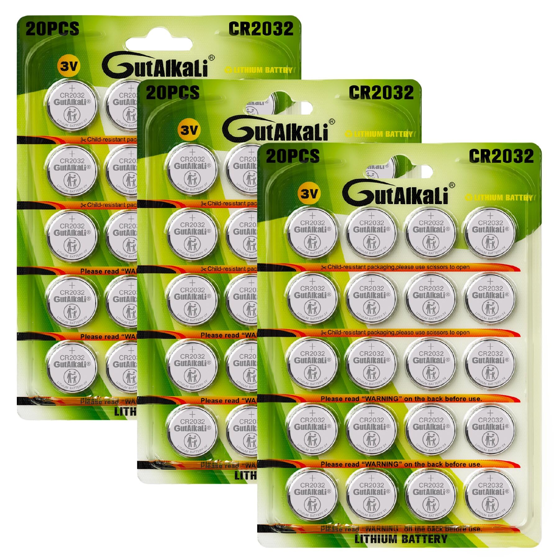GutAlkaLi Batterien CR2032 Lithium Knopfzellen/Knopfbatterien (3V, 60-er Pack)