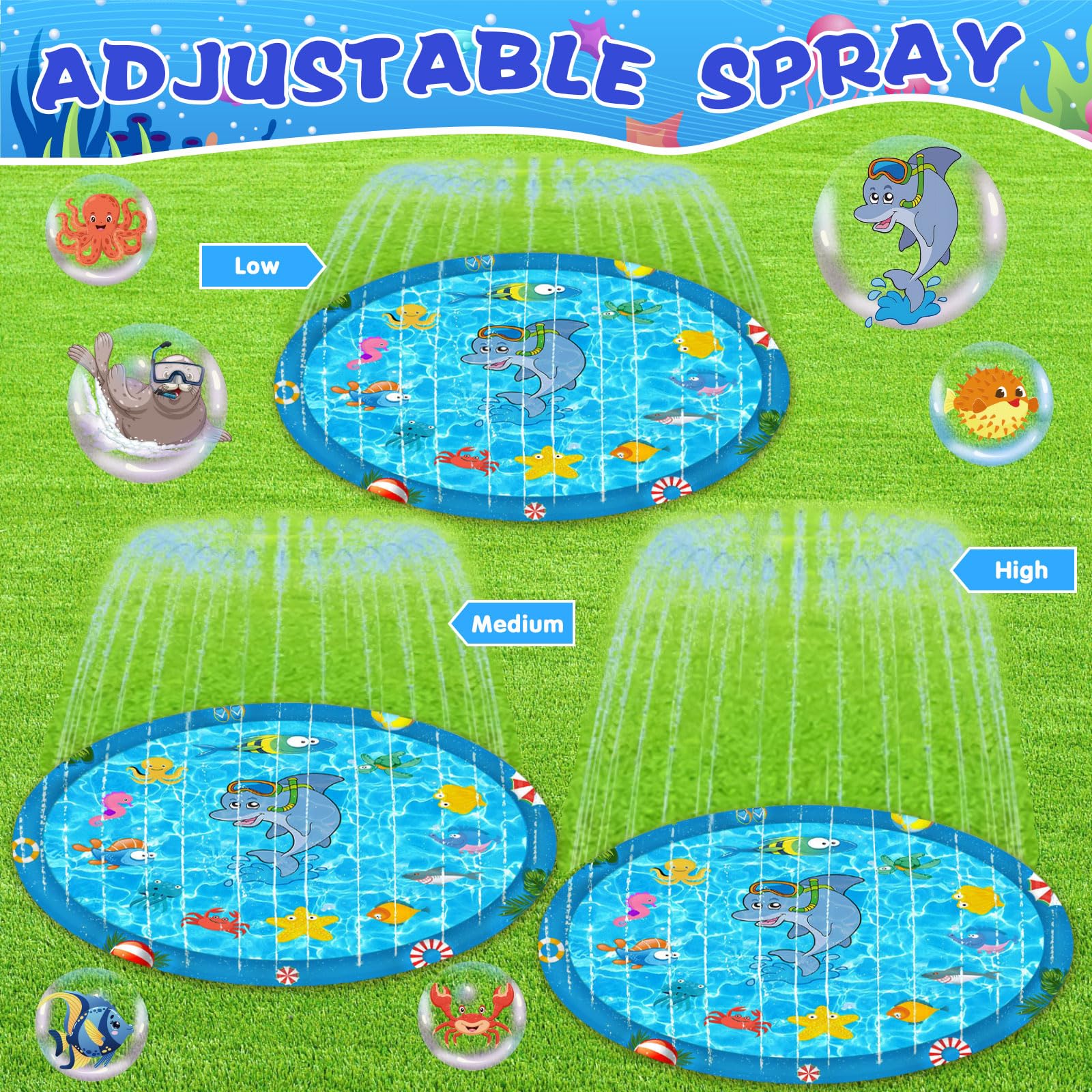 Tapis eau Pliable en PVC, Jeux d'eau Exterieur pour Enfant et Chien, Jet Fontaine Réglable 170 CM Piscine