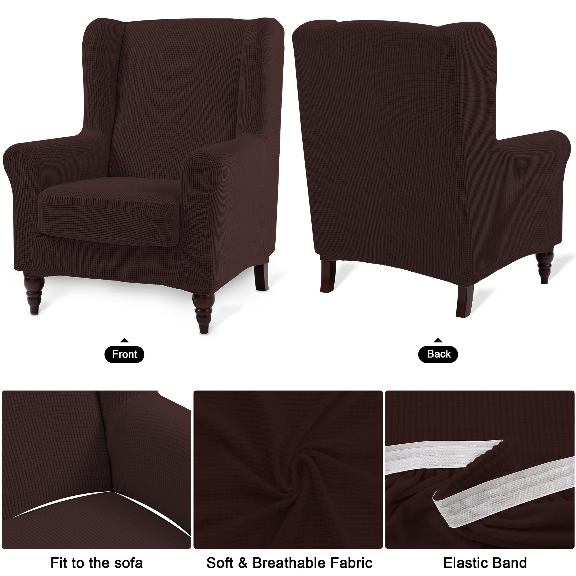 TIANSHU Copripoltrona con Orecchie Elastico, Copripoltrona 1 Posto con Fodera Per Cuscino Tessuto Jacquard Spandex con Fondo Elastico per Soggiorno Camera Da Letto Hotel (Tipo A, Cioccolate)