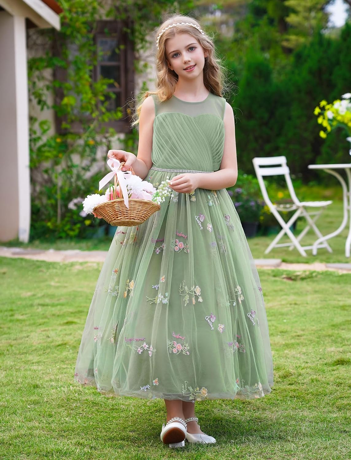 OBEEII Flower Girl Dress for Wedding Floral Embroidery Tulle Princess Dress Junior Bridesmaid Birthday Pageant Dress - Image 2