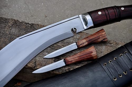 Miniatura 4 de Survival Kukri - Hoja de acero al carbono de 12 pulgadas, hecha a mano en Nepal, ambidiestro, con accesorios Karda y Chakmak