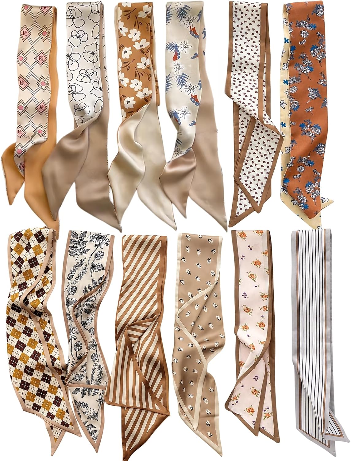 12 Pack Hair Scarves for Women, Fashion Bag Scarf Long Neck Scarves Purse Scarf for Hair, Wrist and Handbag