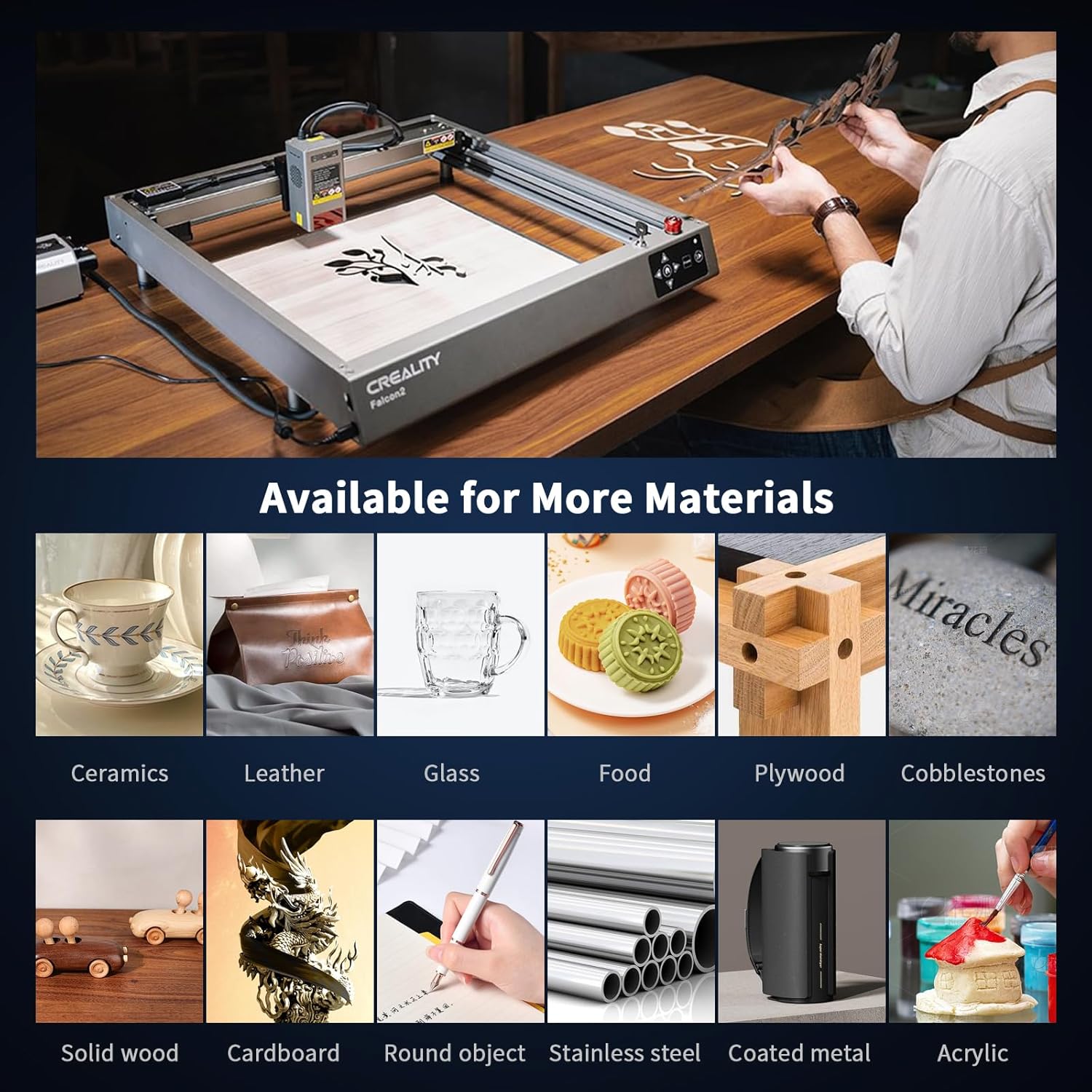 Various materials compatible with Creality Falcon2 40W laser engraver