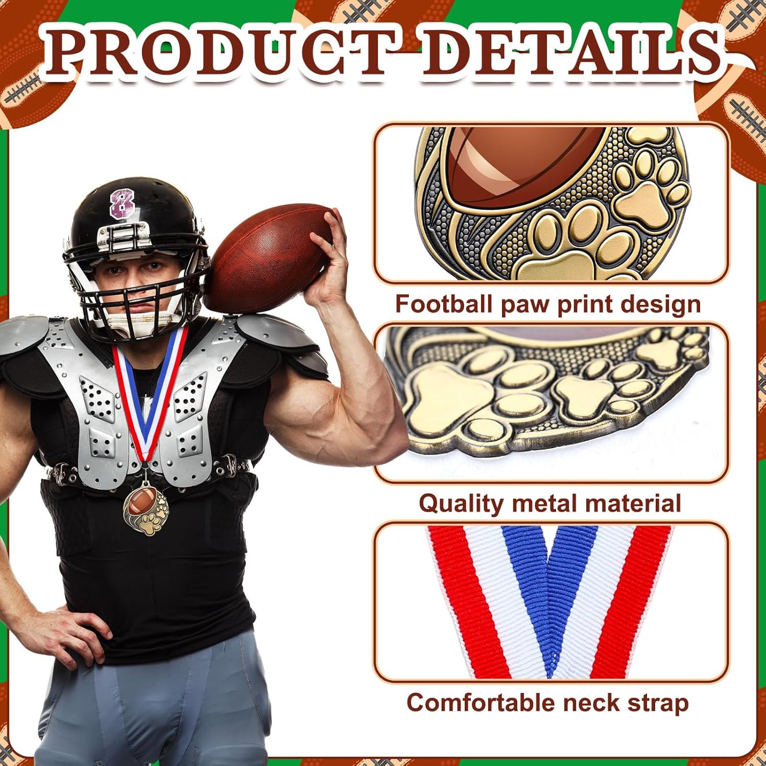 20 Pcs Paw Print Medals with Neck Ribbons 2'' Gold Medal for Awards Winner Encourage Team Participation for Kids Adults Trophy Award Prize Gift Team Competitions Party Favor Gifts