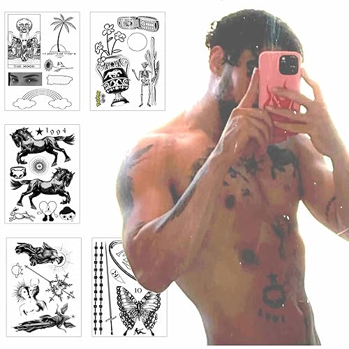 Paquete de tatuajes temporales inspirado en Bad Rapper Bunny - Más de 30 tatuajes - Hecho en Estados Unidos - Disfraz de estrella de reggaetóncosplay disponible en Yaxa El Salvador