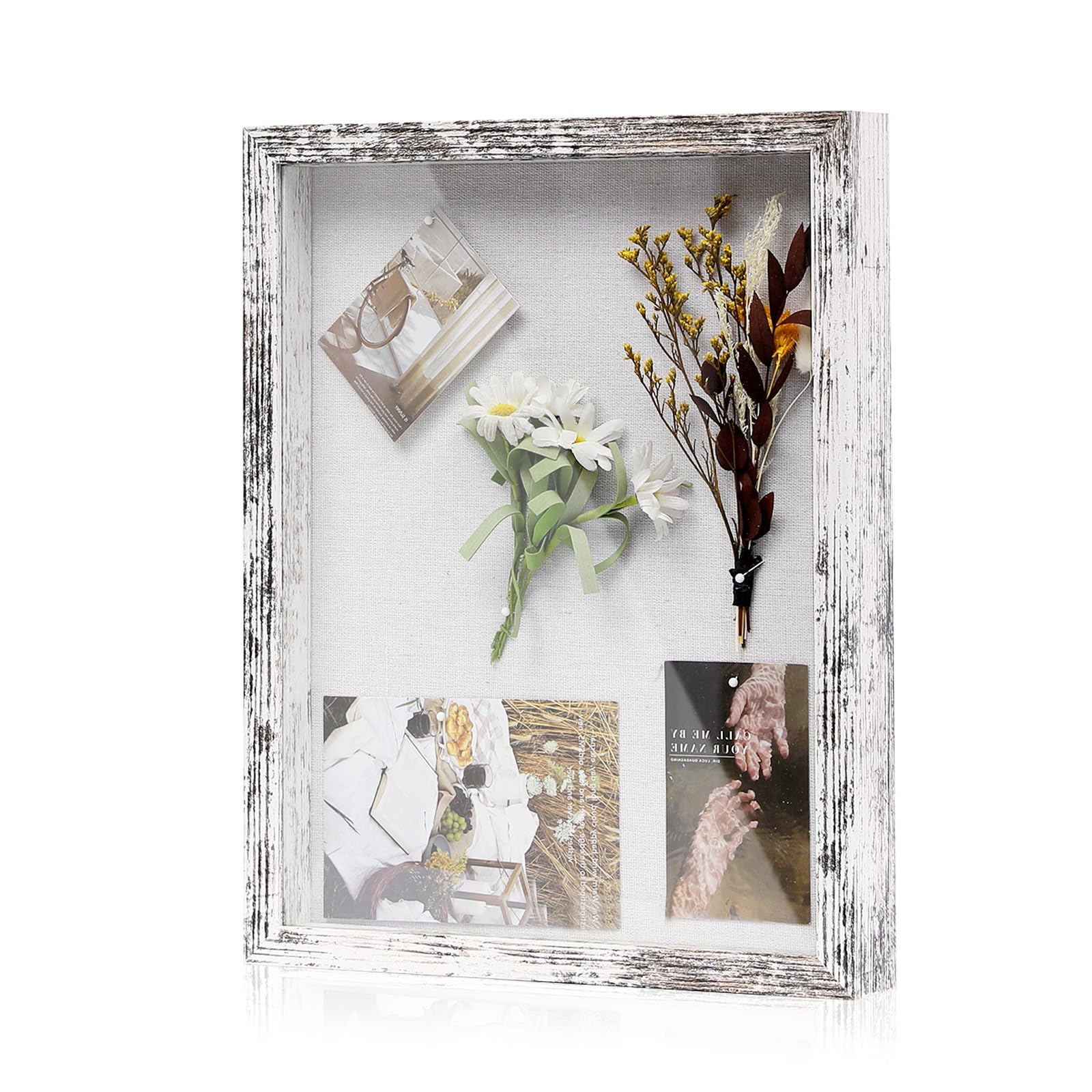Cadre vitrine en lin blanc pour cadeau de mariage et souvenirs