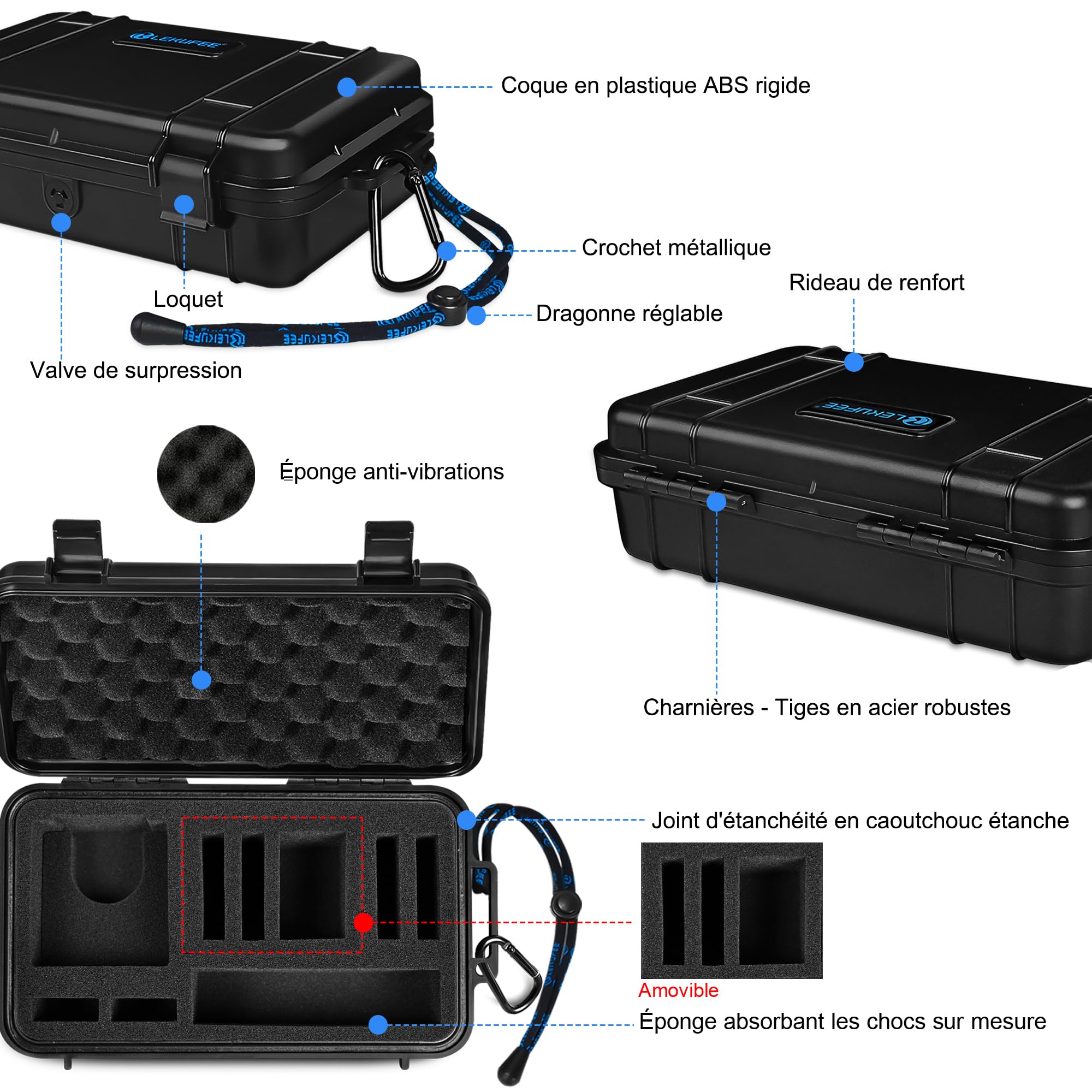 LEKUFEE Boîtier Rigide Étanche de Voyage pour GoPro Max 2, Caméra d’Action, Batterie, Chargeur Double Batterie et Accessoires (Sac & Boîtier Uniquement)