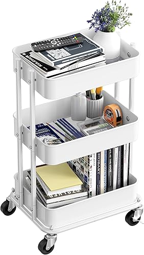 Miniatura 4 de Simple Houseware Carrito rodante compacto de 3 niveles, baja altura de 24 pulgadas, se adapta debajo del escritorio, ahorro de espacio para oficina