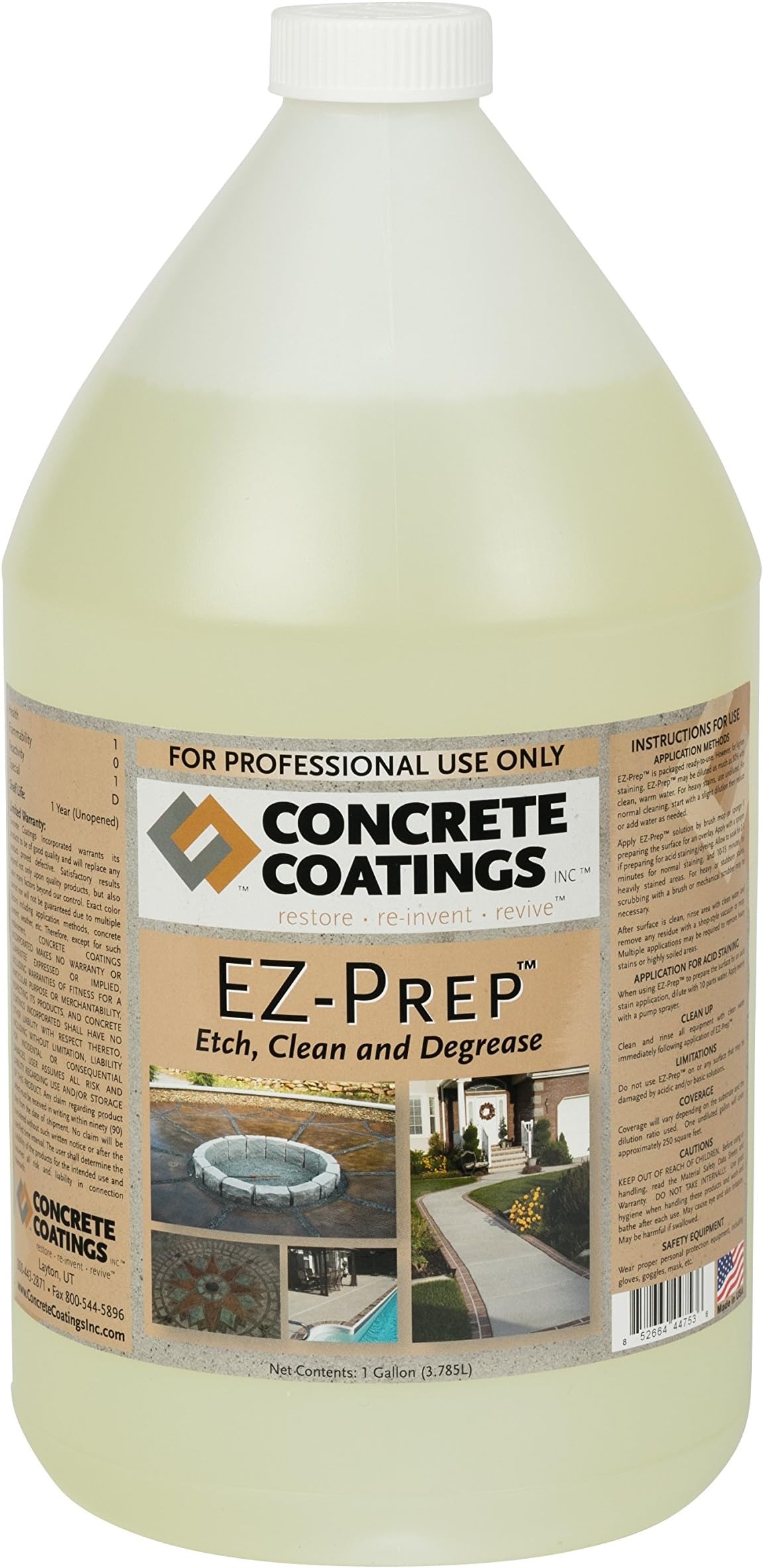 EZ-PREP etch, clean, degrease and remove rust from concrete for Interior and Exterior use 1Gal