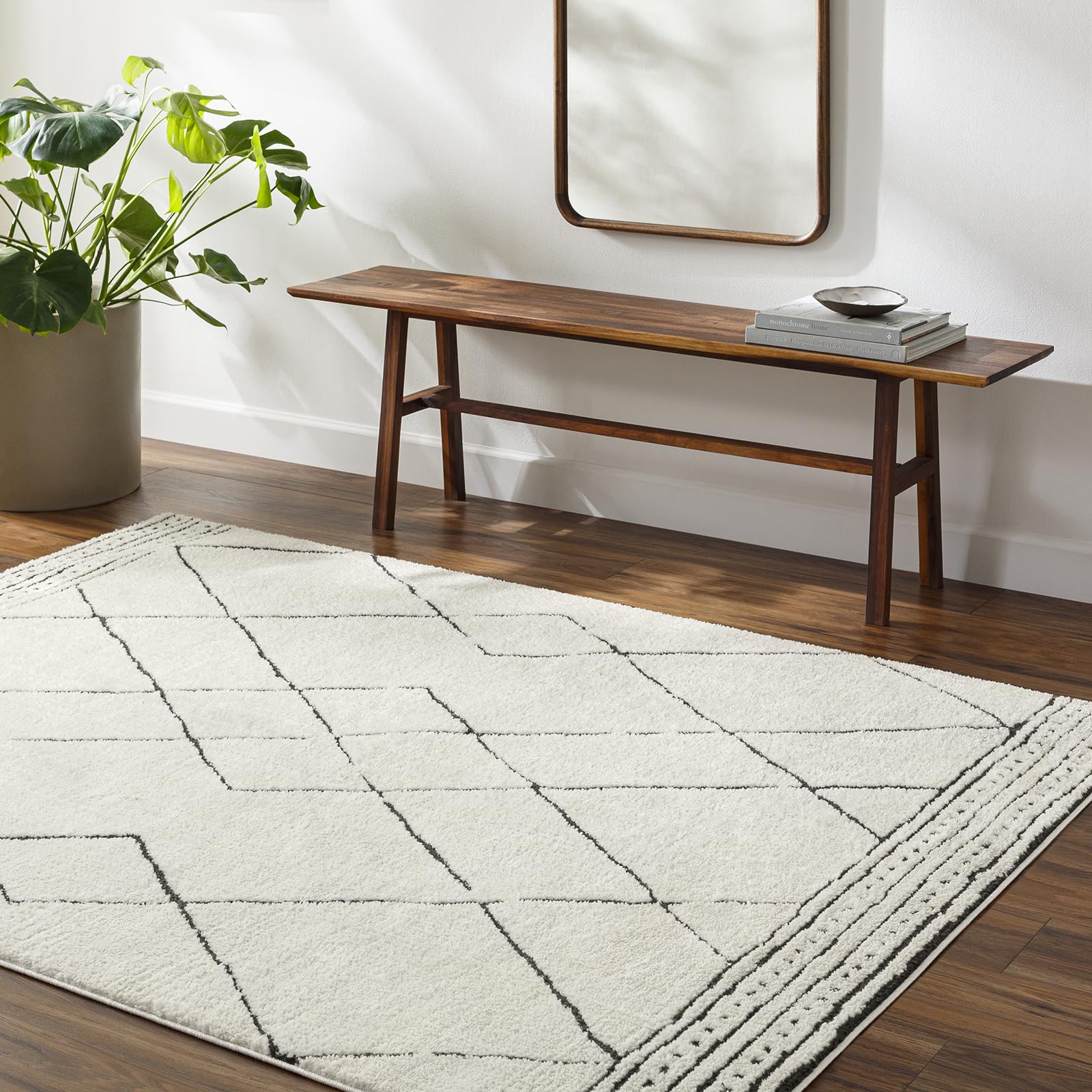 Livabliss Freud-Modern Ivory Black High Pile Living Dining Bedroom Rug 160 X 213 Cm Easy CareNon Shedding from B&Q