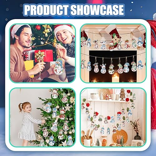 Miniatura 6 de Tondiamo Juego de 20 bolas de Navidad con pintura de diamante, con herramientas, bolas de Navidad, pintura de diamante (estilo muñeco de nieve)