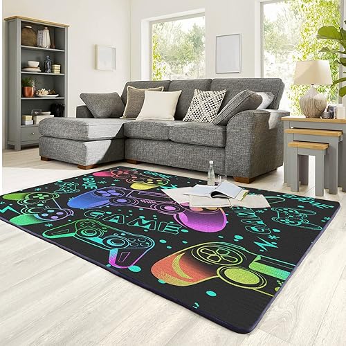 Miniatura 2 de Tveinard Alfombra de juego para adolescentes y niños, tapete de gamepad para sala de estar, dormitorio, controlador de jugador, decoración del