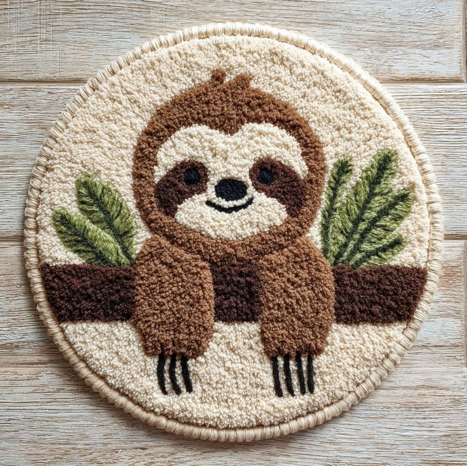WallustrioaW Latch Hook Kits for Kids and Adults,Animal Sloth,DIY Latch Hook Rug Kit,Carpet Making Crochet Needlework Crafts for Home Decor,50x50cm