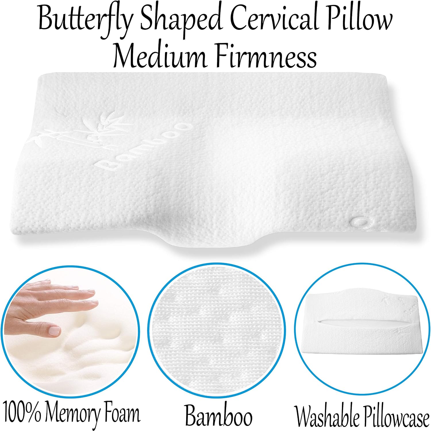 Butterfly Shaped Memory Foam Cervical Pillow for Neck and Shoulder Pain Relief. Orthopedic Contour Pillow for Side, Back, and Stomach Sleepers. Neck Pillow for Pain Relief Sleeping (Medium, Queen)