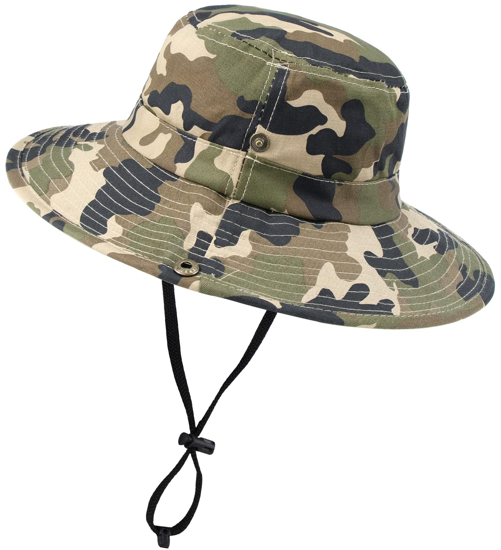 CaySepKids-Boys-Summer-Outdoor-Camo-Fishing-Sun-Hat - UV-Protection-Bucket-Boonie-Hat for Hiking Beach（7-14 Years