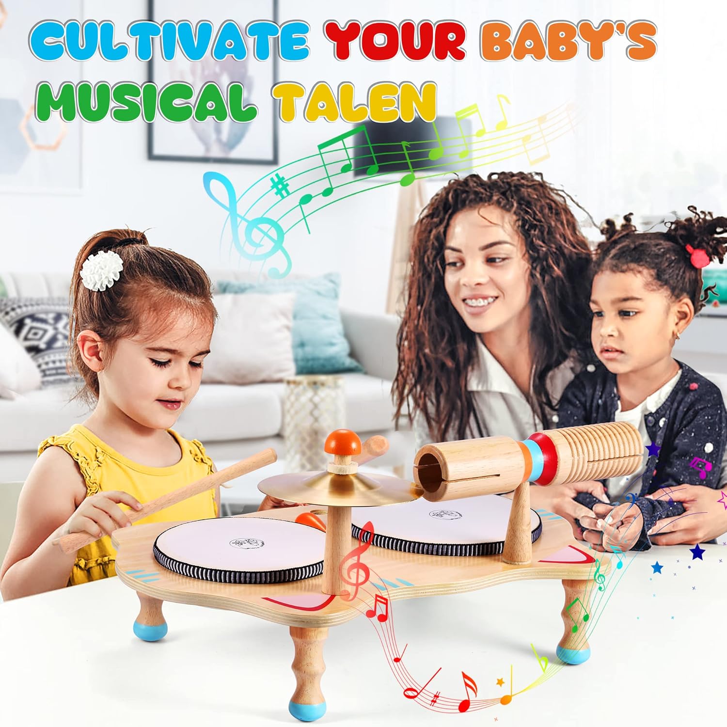 Sweet time Kids Drum Set, Baby Musical Instruments Toys for Toddlers, 6