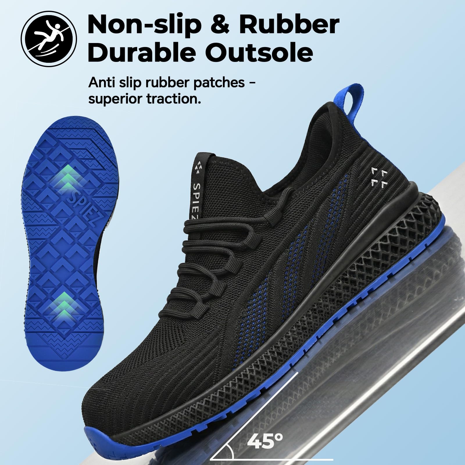 SPIEZ Zapatos de Seguridad Hombre Mujer,Ligeros,Transpirables con Punta de Composite Certificada, Antideslizantes, Estilo Deportivo para Trabajo Diario, Almacén o Cocina,Tallas 35-46