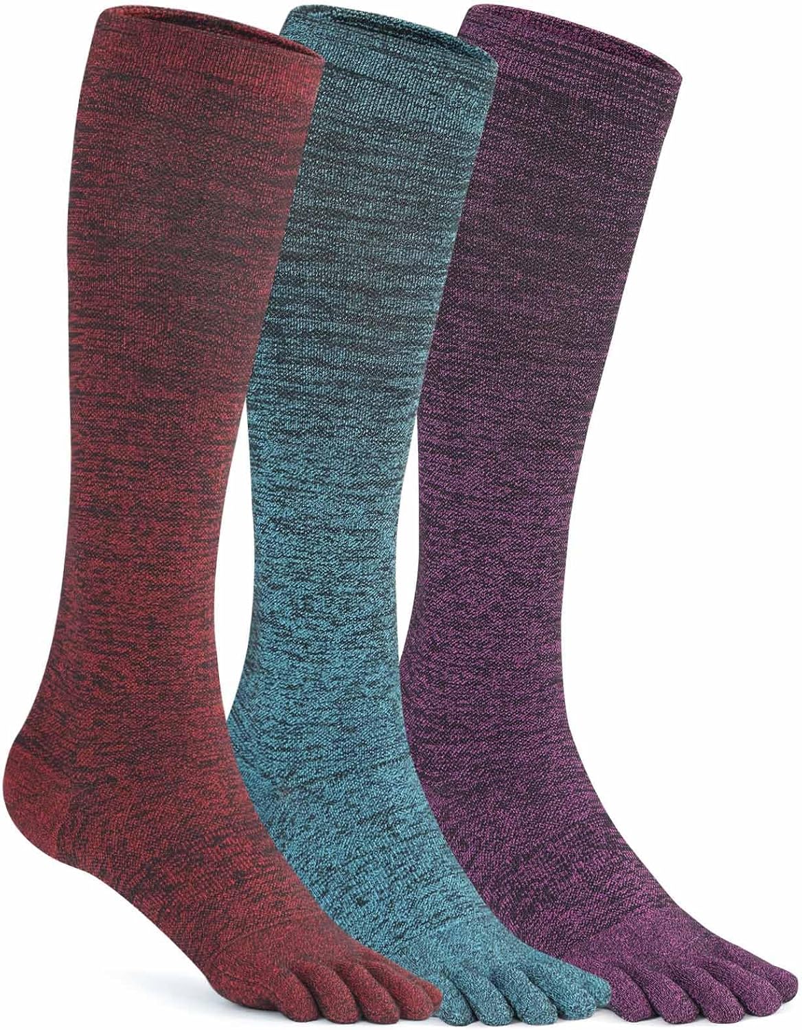Coolmax Toe Compression Socks – Knee High Five Finger Stockings for Sports Enthusiasts Men & Women(3 pairs)