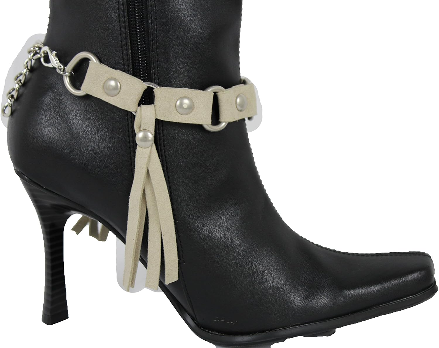Trendy Fashion Jewelry TFJ Women Western Boot Bracelet Silver Chain Shoe Ivory Faux Suede Leather Long Fringes Charm