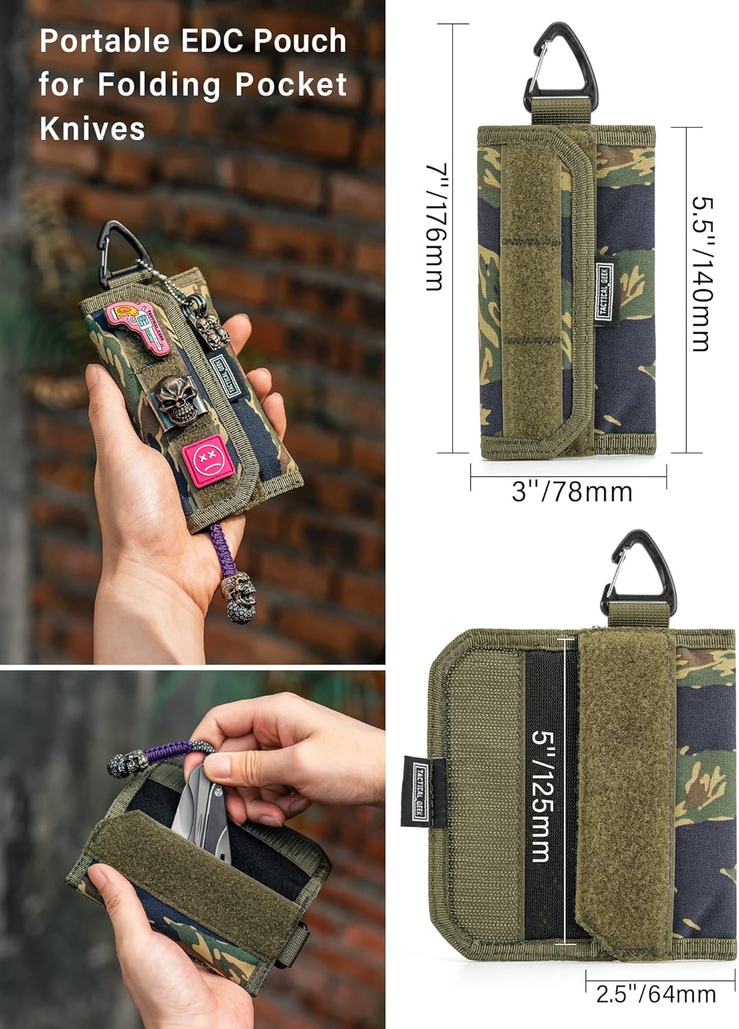 TACTICAL GEEK Storage A2 M EDC Pouch Organizer, Nylon Coin Purse, Multi-Purpose Storage Pocket, Multitools Small Pocket Organizer for Men, Compact Gadget Pouch for Daily Carry Camouflage - Image 3