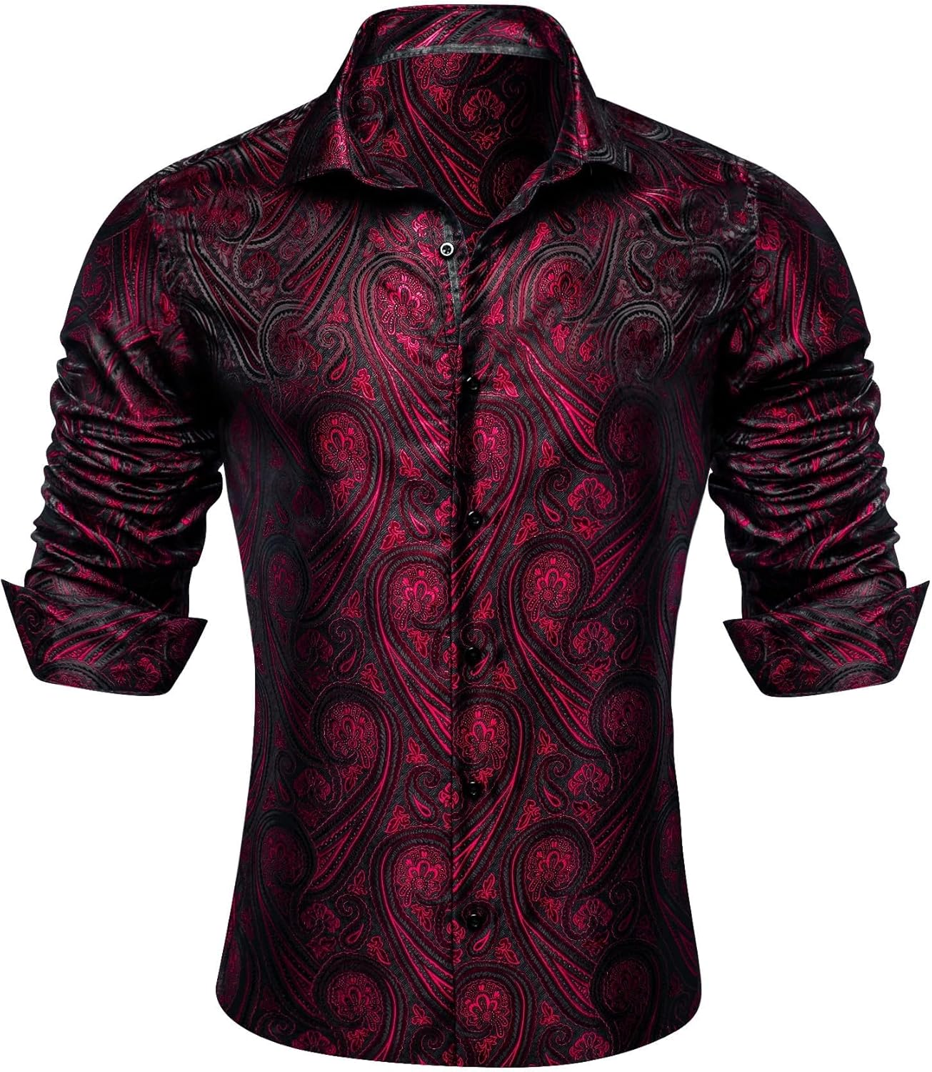 YOHOWA Men's Paisley Shirt Silk Jacquard Dress Long Sleeve Button Down Shirts Casual Mexico Western Disco Party Wedding Prom