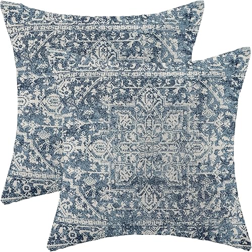 Gohdiwh Juego de 2 fundas de almohada bohemias de 24 x 24 pulgadas, patrón de alfombra azul decorativas bohemias de lino con diseño étnico para Gohdiwh Juego de 2 fundas de almohada bohemias de 24 x 24 pulgadas, patrón de alfombra azul decorativas bohemias de lino con diseño étnico para