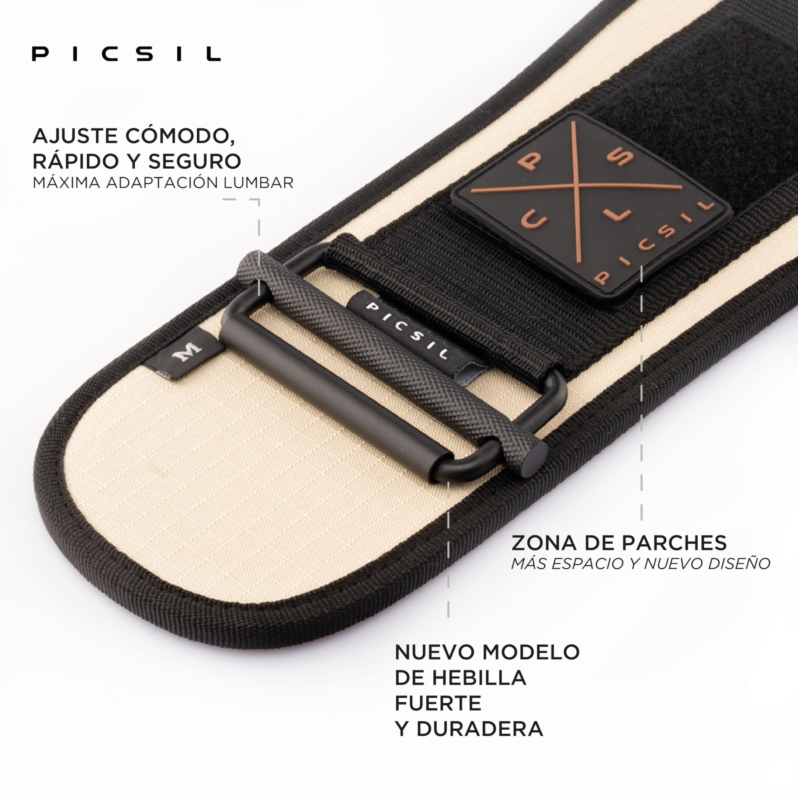 PICSIL - Cinturón Lumbar para Levantamiento Pesas | Personalizable con Parches | Soporte para Cross training y Gimnasio | Faja de Fuerza para Hombre y Mujer |