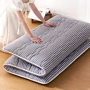 Japanese Floor Mattress, Futon Mattress Foldable, 100% High-Density Premium Foam, Thicken Tatami Mat Portable Dormitory Sleeping Pad, Twin Size 80" X 39", Grey Stripes