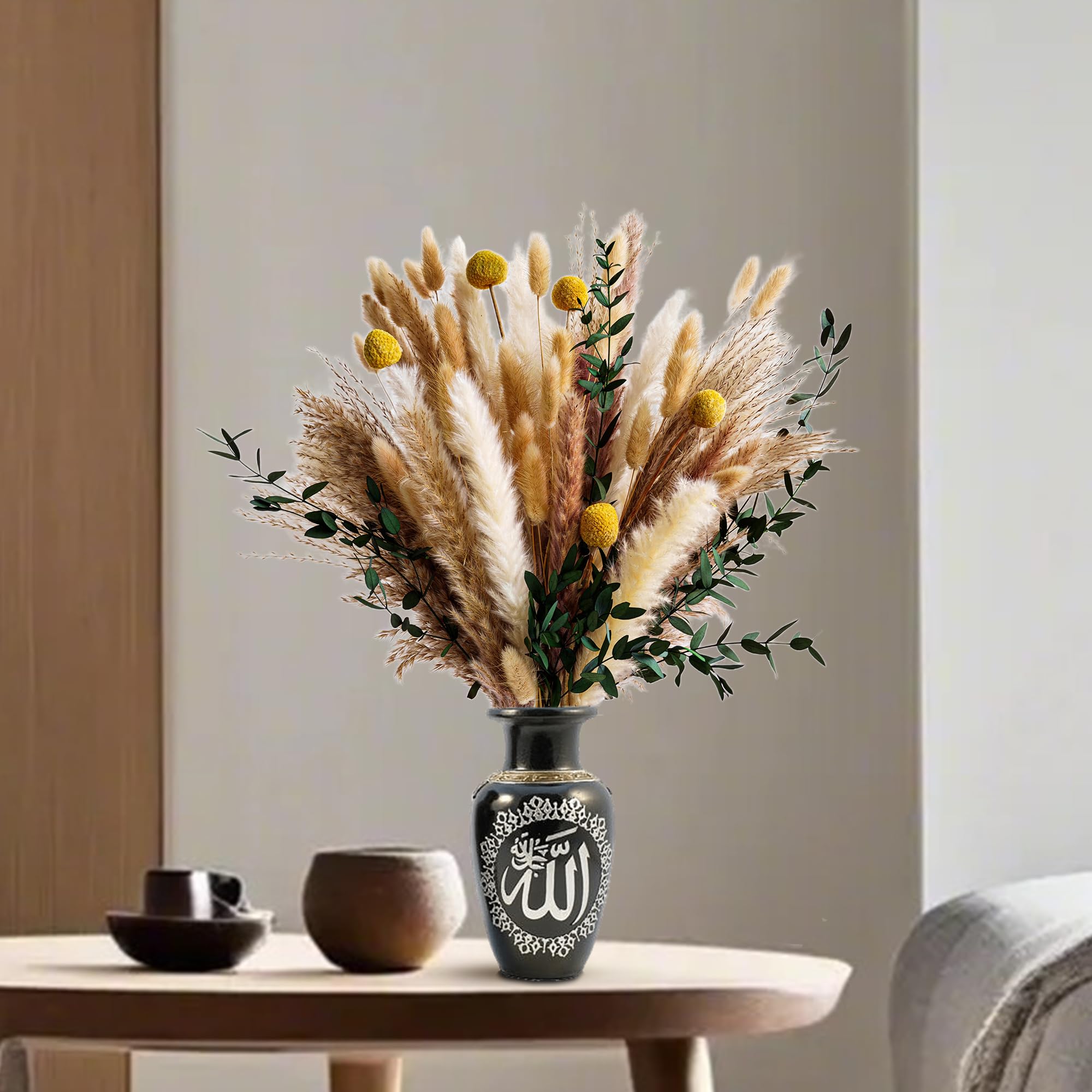 Bouquet de fleurs séchées bohème – Décoration murale vert olive, bouquet d'herbe de la pampa, arrangement floral rustique, décoration de bureau et de chambre à coucher, remplissage de vase d'intérieur