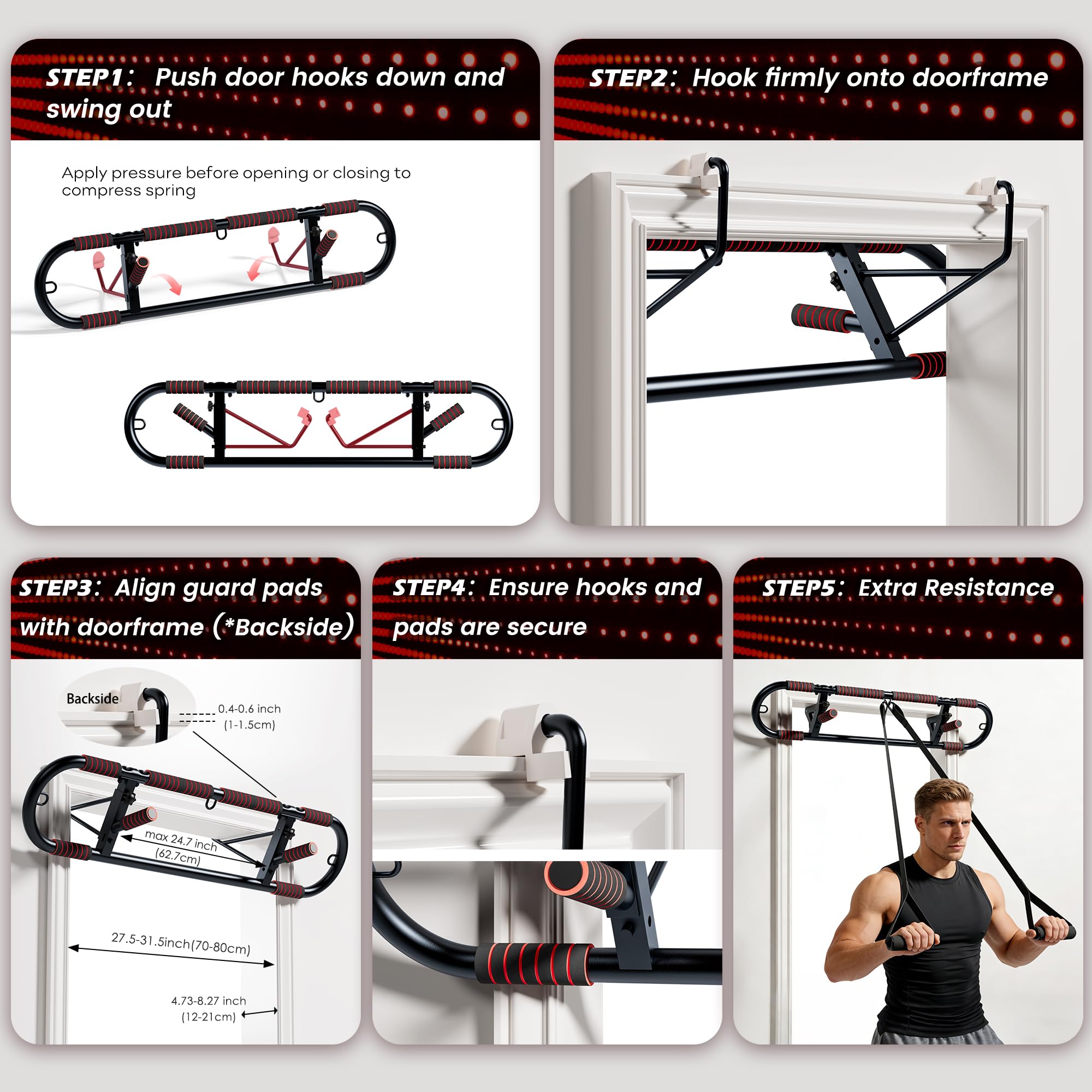 SogesPower Barre de Traction pour Cadre de Porte Salle de Sport à Domicile | Barre d'Entraînement Pliable Multi-Poignées Robuste pour Musculation Corps Supérieur