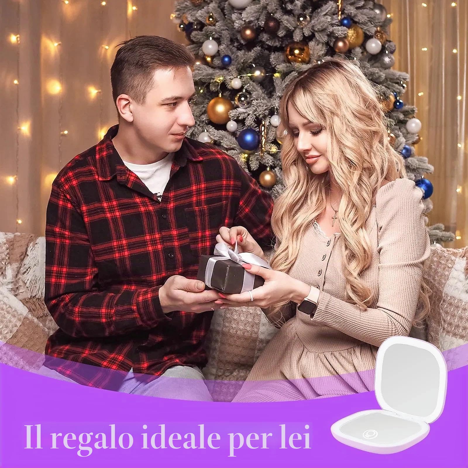 Collazoey LED Specchio Ingranditore, 1X/10X Specchietto da Borsetta, Chargement par USB, 3 Luci Regolabile Portatile Specchio da Viaggio, Interruttore Magnetico Pieghevole Piccolo Mirror (Viola)