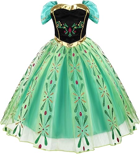 Acecharming Vestido de princesa Anna para niñas, disfraz de cosplay para niñas, vestido de fiesta de cumpleaños de Halloween