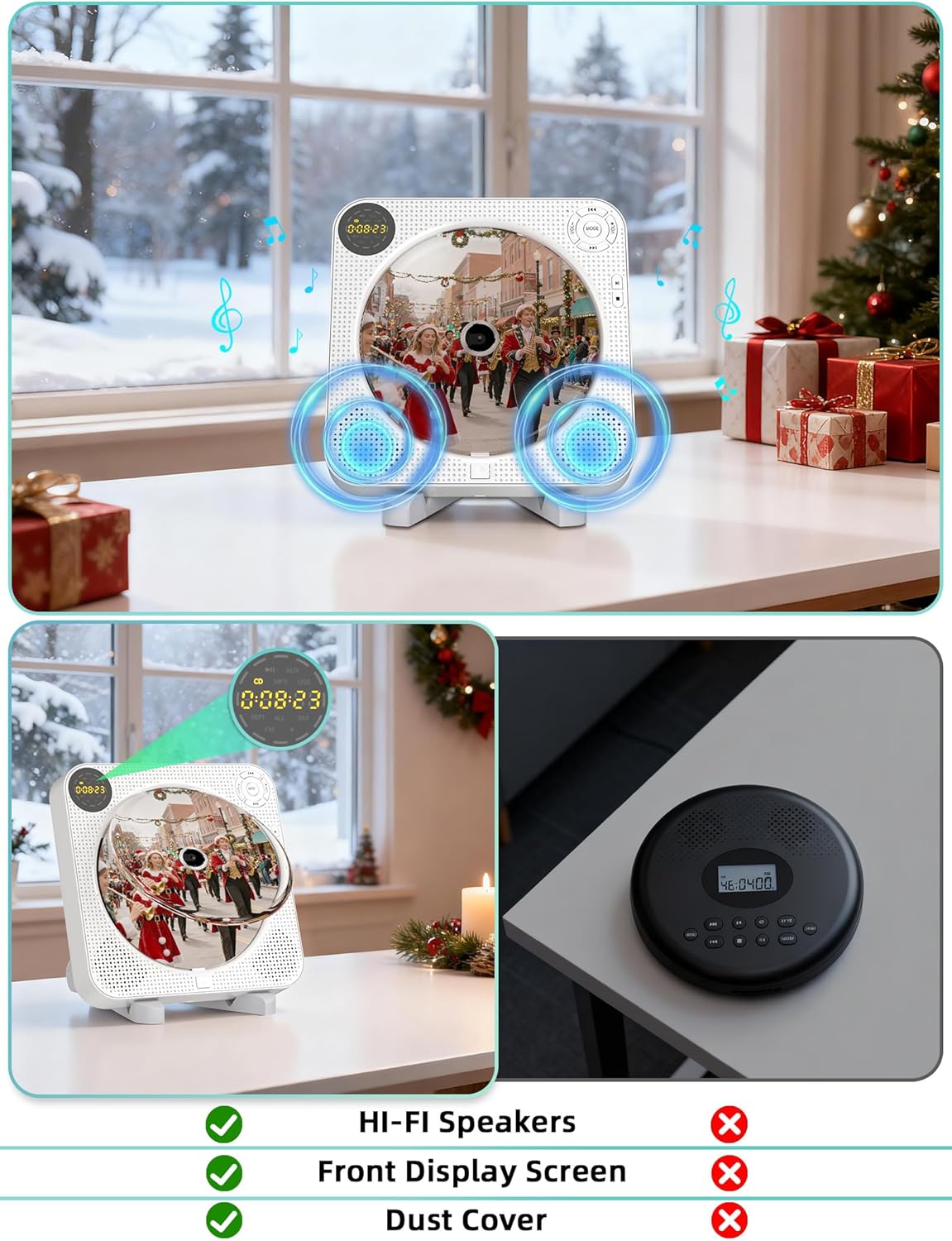 CD Player for Home, CD Player Portable with Speakers, Bluetooth CD Music Player with Remote Control, Dust Cover, Support FM Radio, AUX in Cable&USB,Repeat