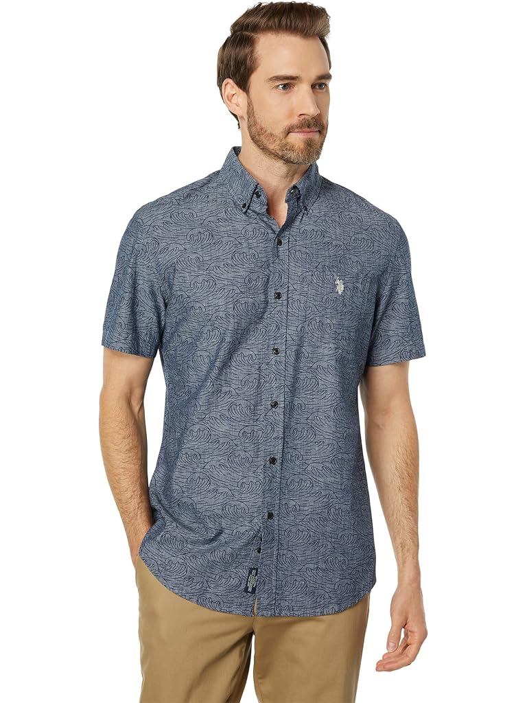 U.S. POLO ASSN. Short Sleeve Printed Chambray Denim Woven Shirt