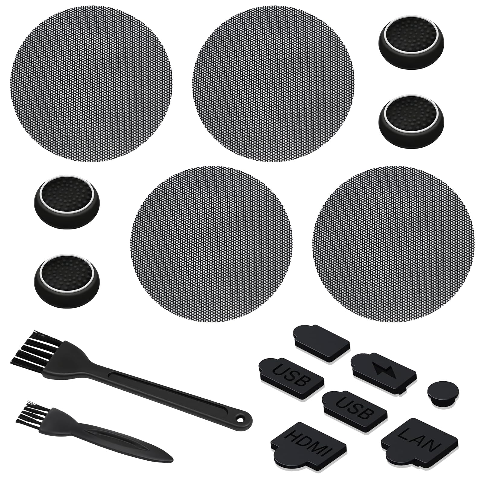 17pcs Dust Protector Kit for PS5 Including Port Plugs High-Density Mesh Fan Filter 2 Pairs Silicone Thumb Grip