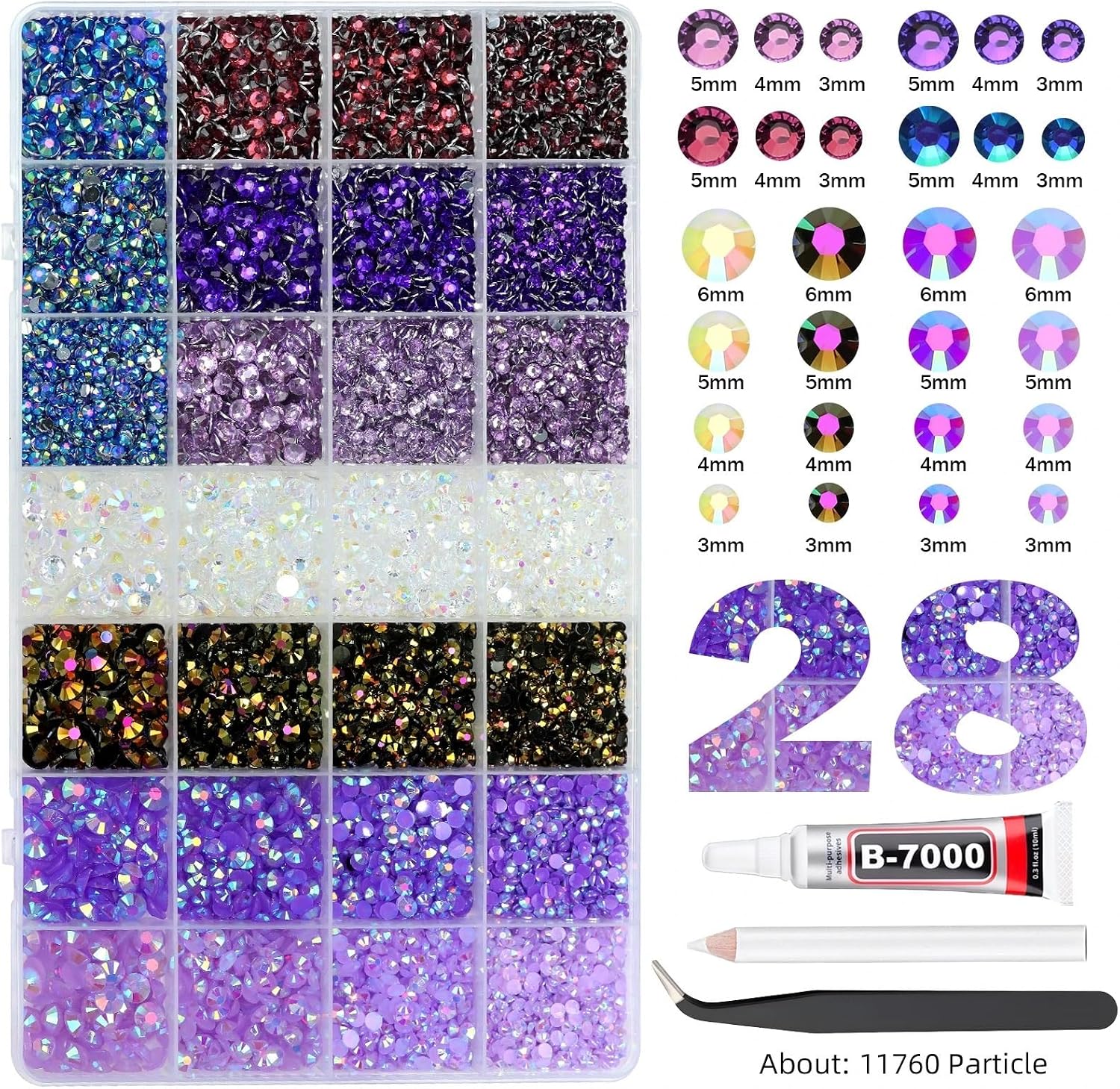 Bedazzler Kit with Rhinestone 28Grid Resin Rhinestone Set Flatback Mixed Color for Nail Phone Clothing DIY Decoration