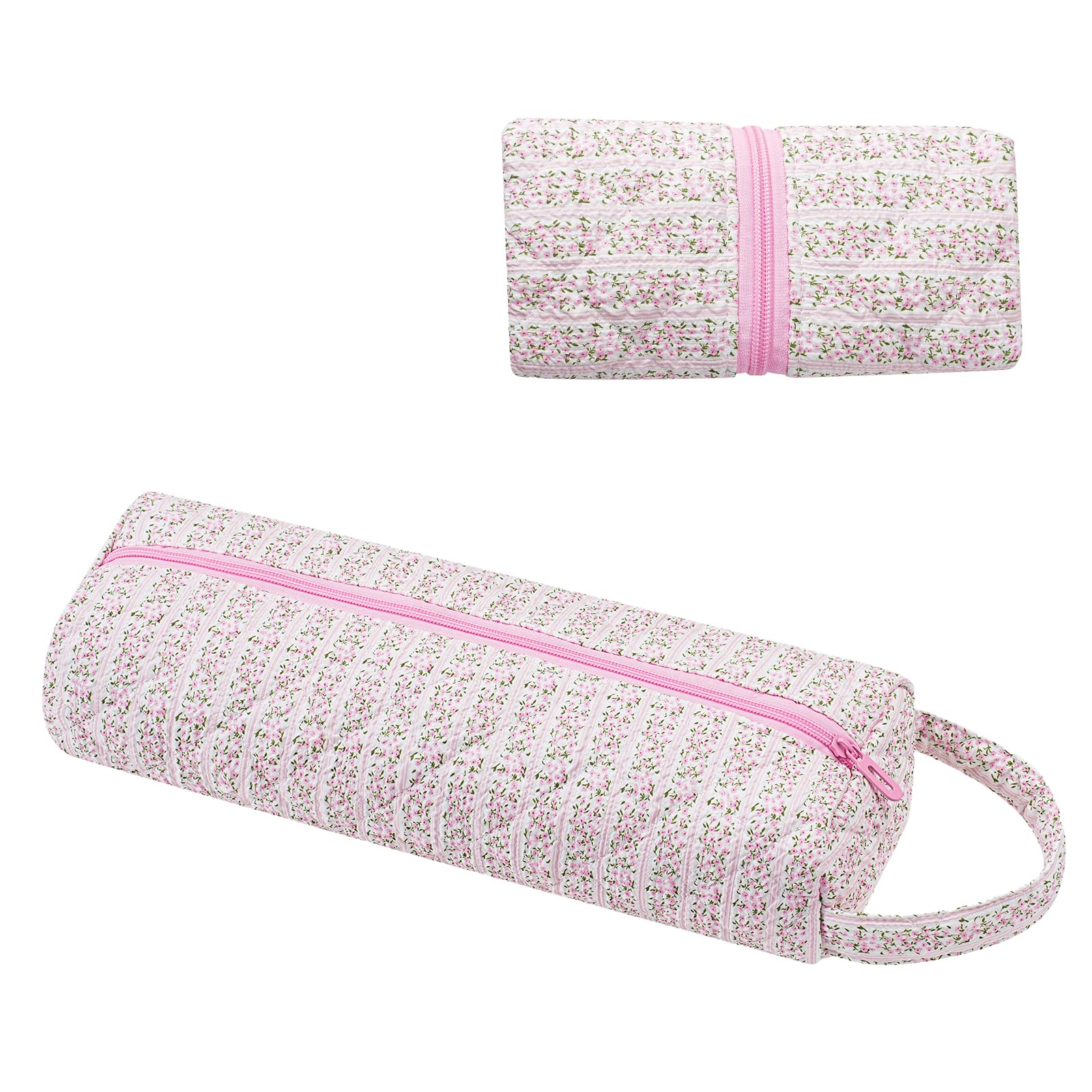 RSRSLEII Quilted Hair Tools Travel Bag, Portable&amp;Foldable,Small Pink Flower