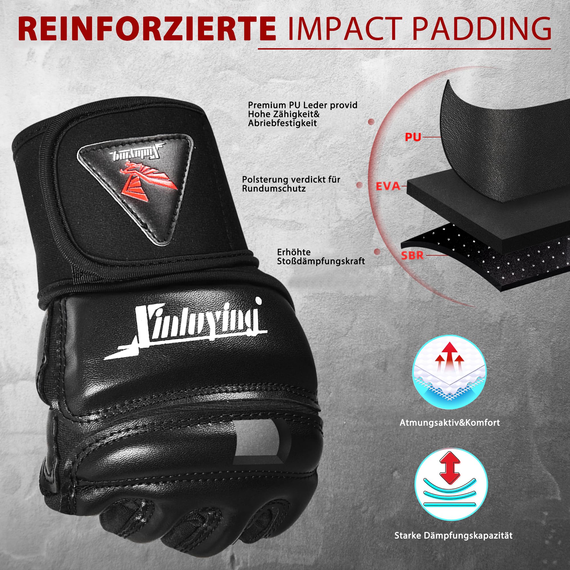 Gants De Boxe MMA – Cuir PU 0,9 Mm, Rembourrage SBR 8 Mm Au Poignet, Paume Creuse, Respiration Perforée, Sangles 6,5 Cm – Homme, Femme, Enfant – Muay Thai, Taekwondo