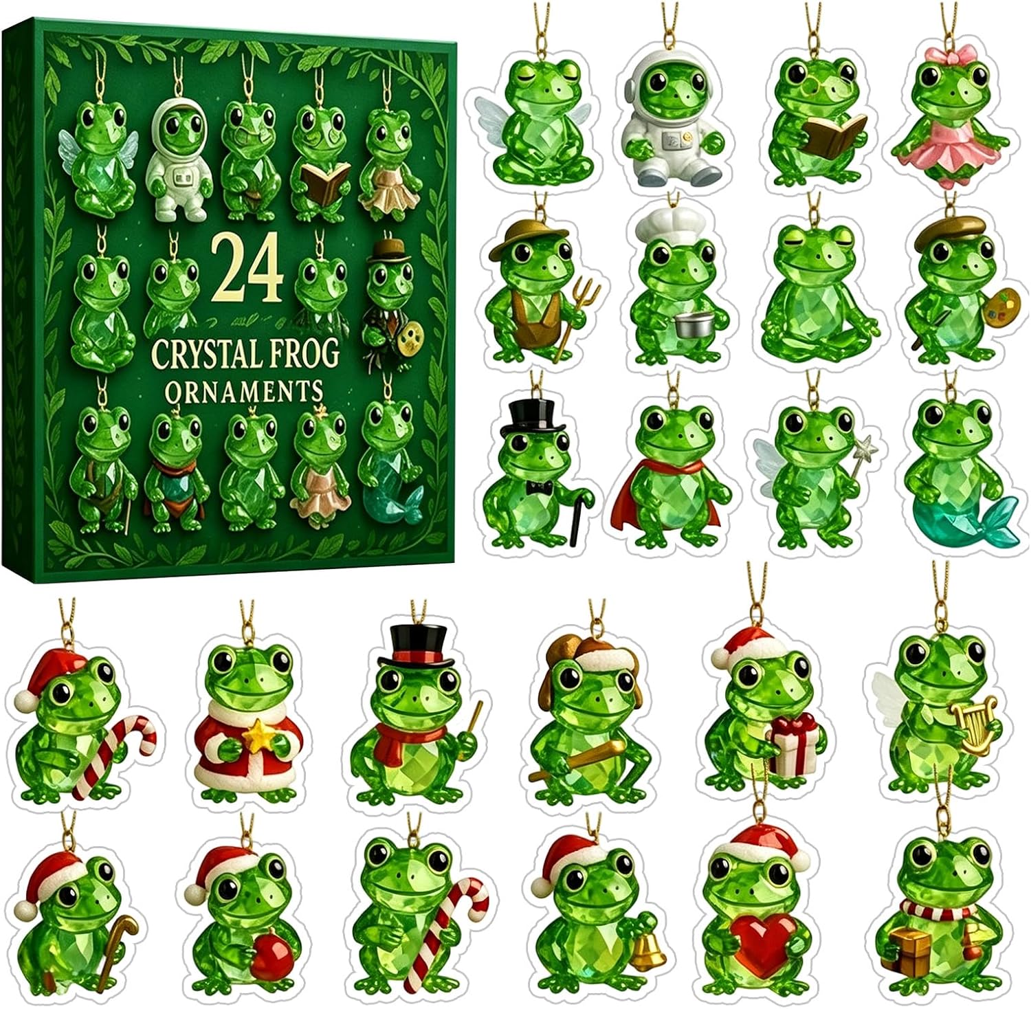 24 Froggy Surprises for the Ultimate Frog Lover, Frog Advent Calendar 2026, Crystal FrogOrnaments Christmas Countdown Calendar, FrogLover Gift for Christmas Home Tree Decor
