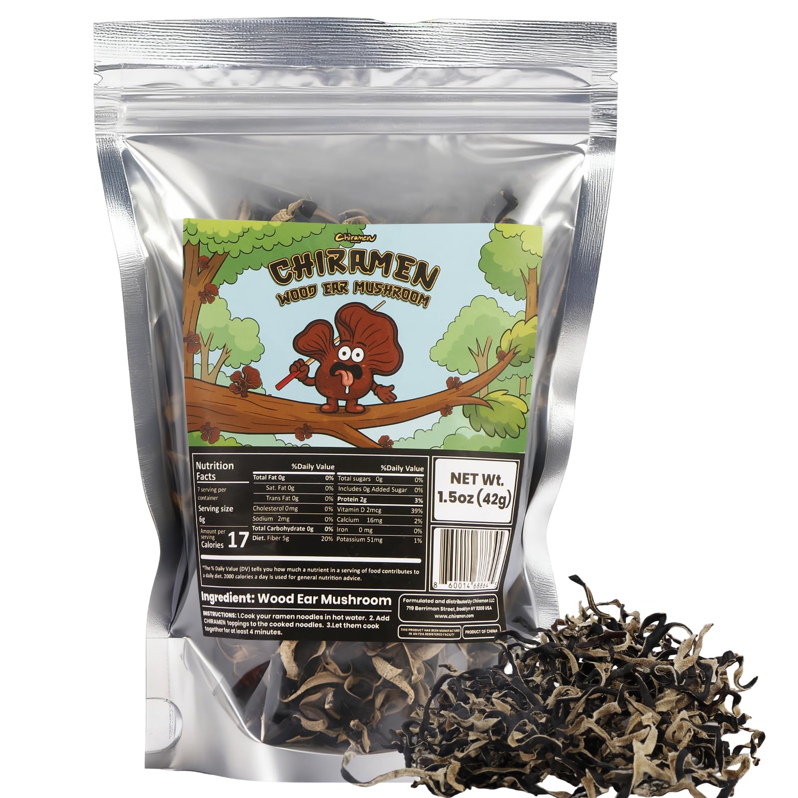 CHIRAMEN Dried Wood Ear Mushroom Ramen Toppings – Black Fungus Mushroom Slices for Ramen, Cup Noodles, Soups, Hot Pot & Stir Fry – Asian Garnish for Instant Noodle Bowls