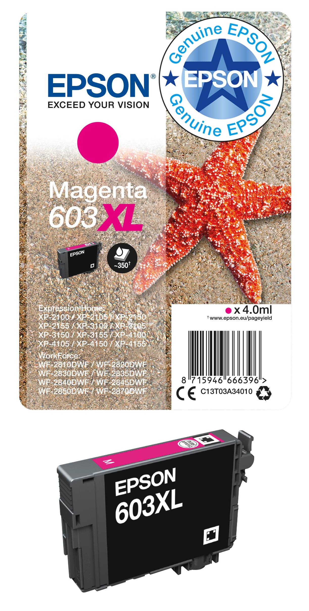 OEM Epson 603XL High Capacity Magenta Ink Cartridge T03A34010