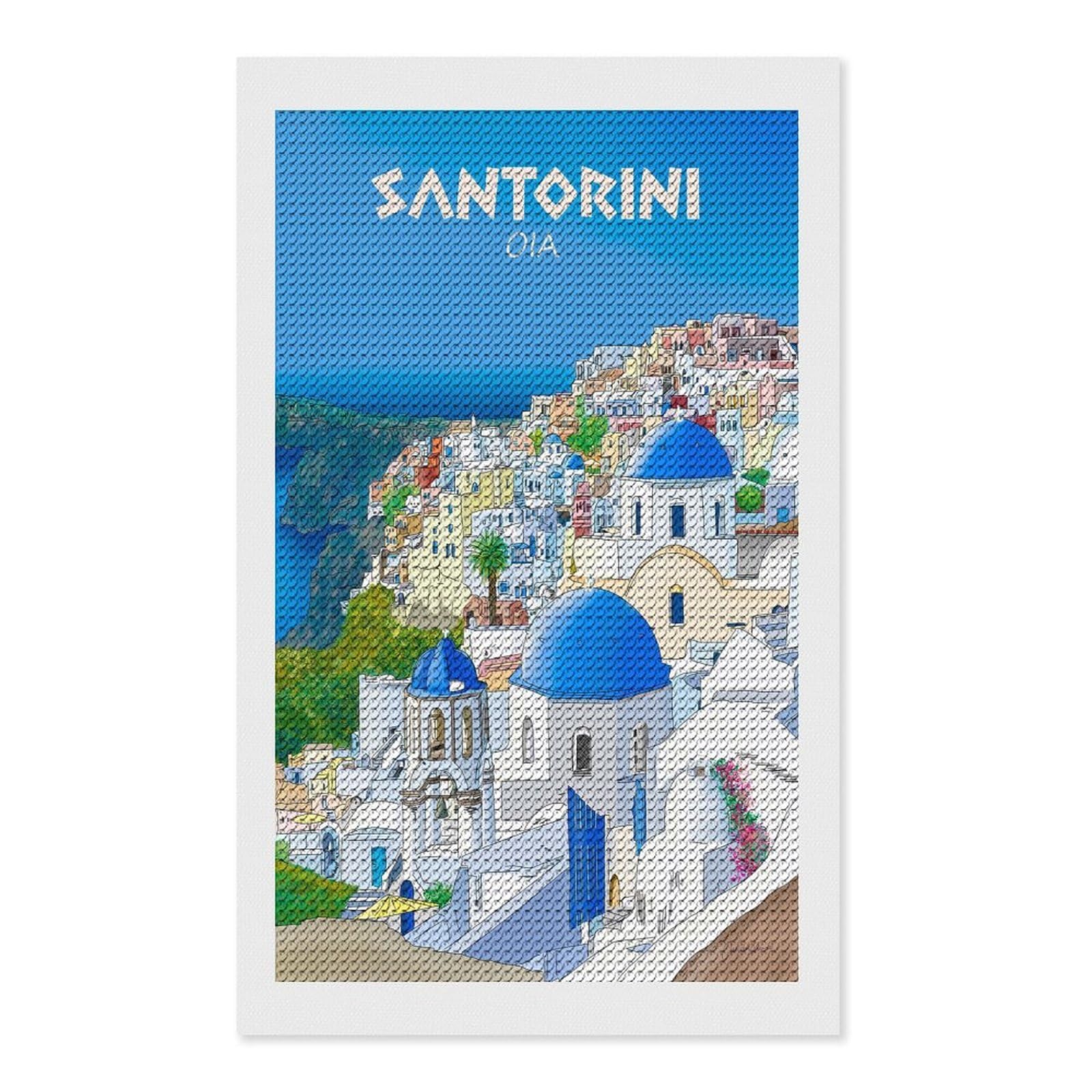 Junmoney Santorini Oia Greece Travel Illustration Diamond Painting Set 12"x20", for Beginners, Modern Decor, Simple to Start, Gift Idea, Pleasing Wall Art Project
