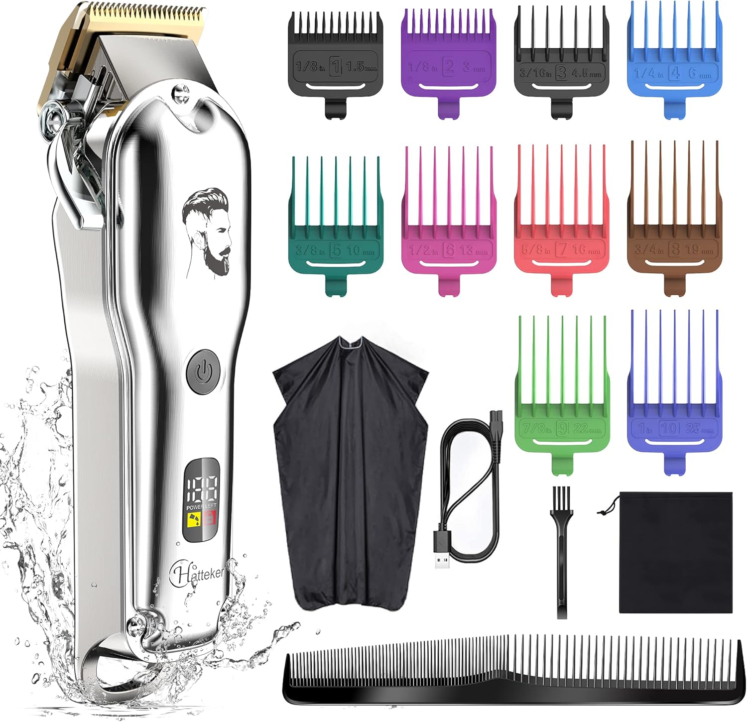 Hatteker Mens Hair Clipper Beard Trimmer Hair Trimmer for Men Cordless Clippers Professional