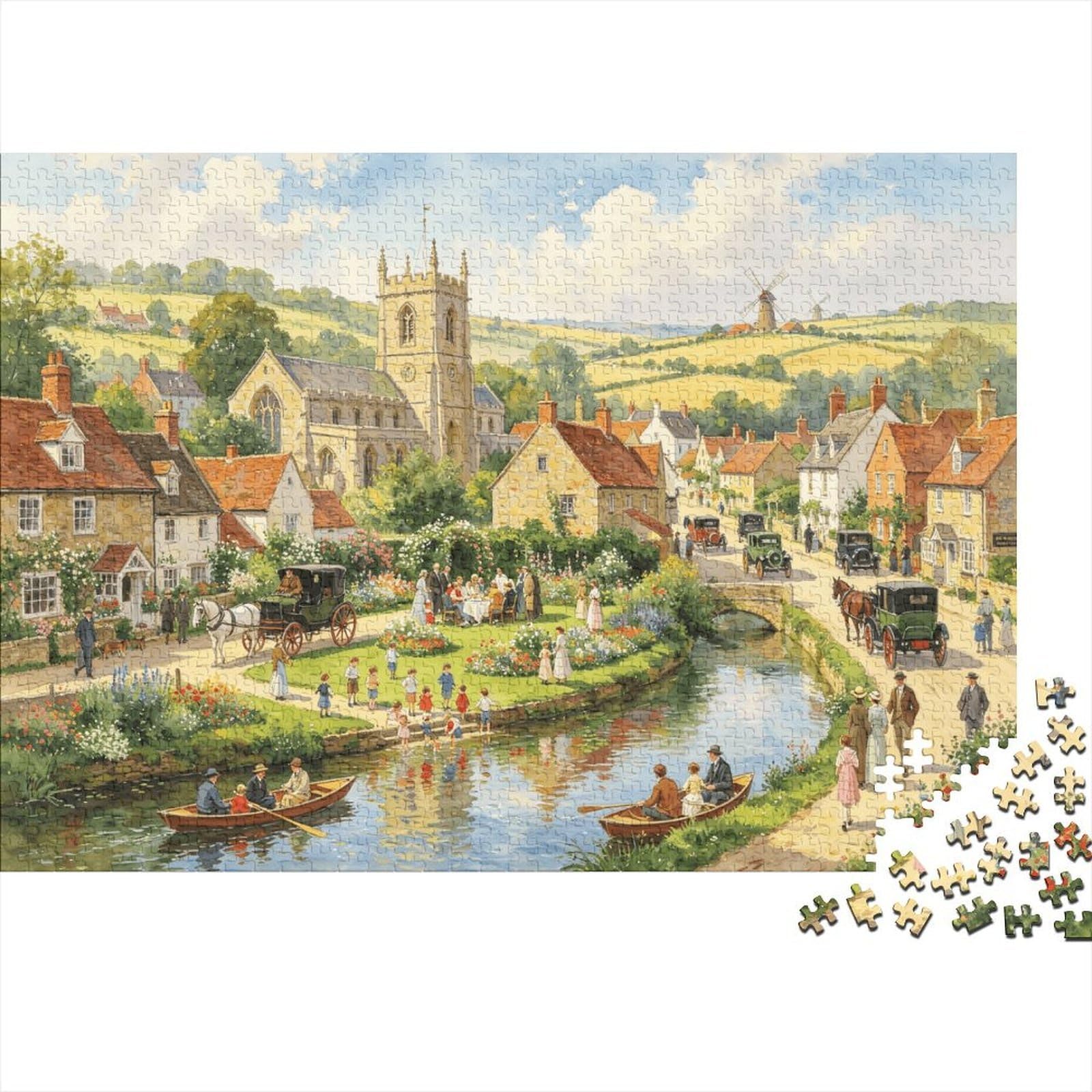 British Village Puzzle for Adults 1000 Piece Recycled Vintage Town Puzzles for Elderly Impossible Hard Difficult Challenging Great Gift Idea for Women 70x50cm/1000pcs