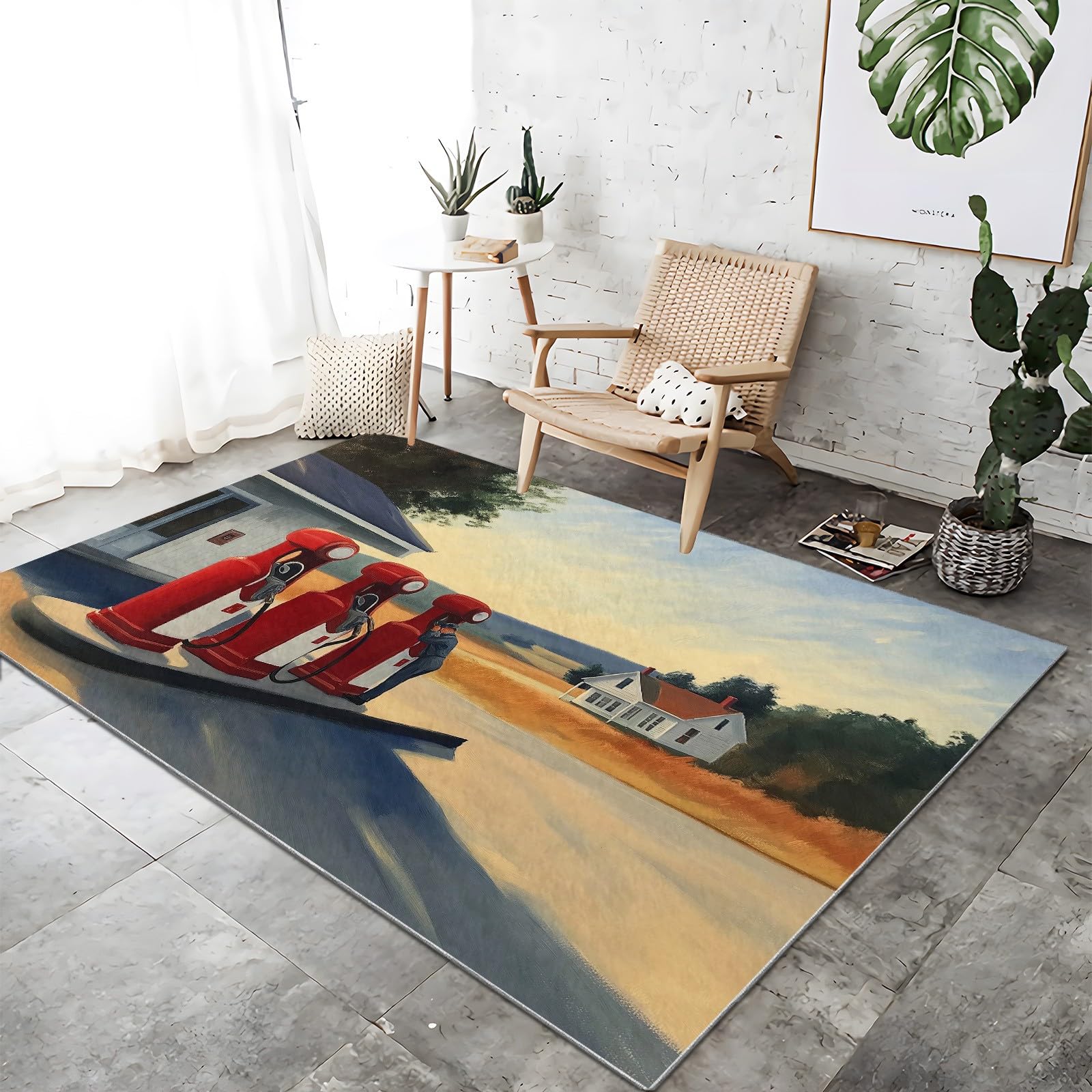 Styl obrazu olejnego, dywan na stację benzynową, 160 x 230 cm, nadruk, antypoślizgowy, można prać w pralce, dywan, miękki, odporny na blaknięcie, brązowy, do salonu, sypialni, mata dekoracyjna