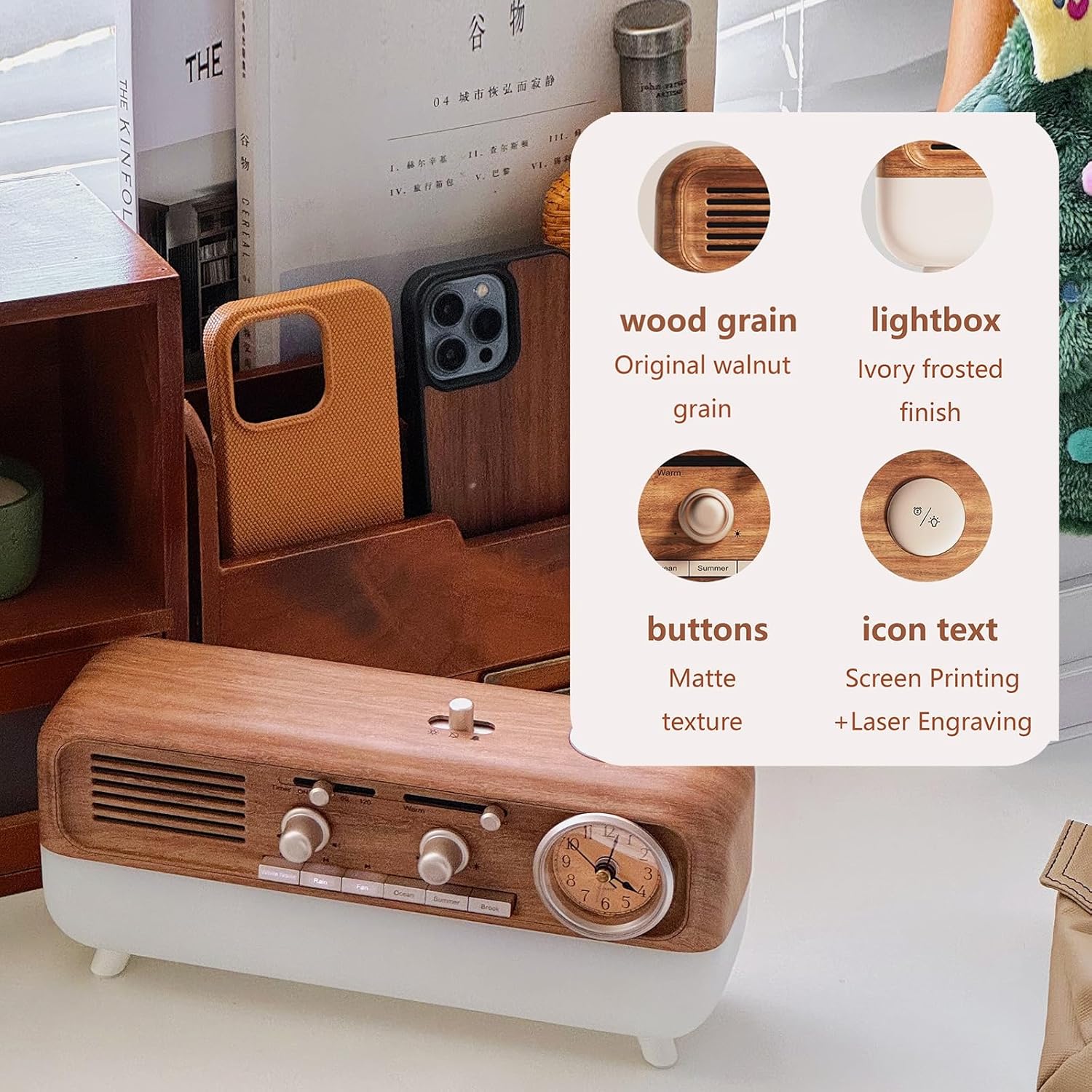 Retro Sleep Sound Machine - Dual Color Ambient Light,6 Soothing White Noise Sounds,Timer Alarm,Classic Vintage Decor(Battery Version)