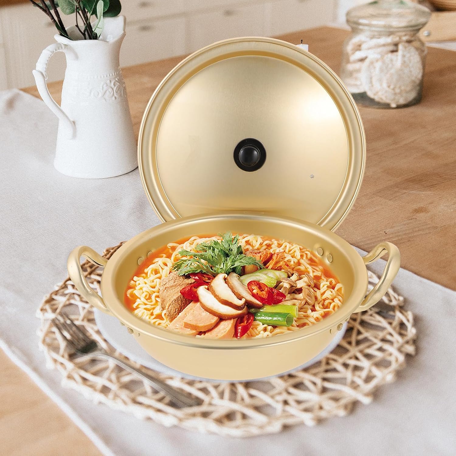 Xmas Instant Noodles Pot with Cover, Golden Aluminium Alloy image 4
