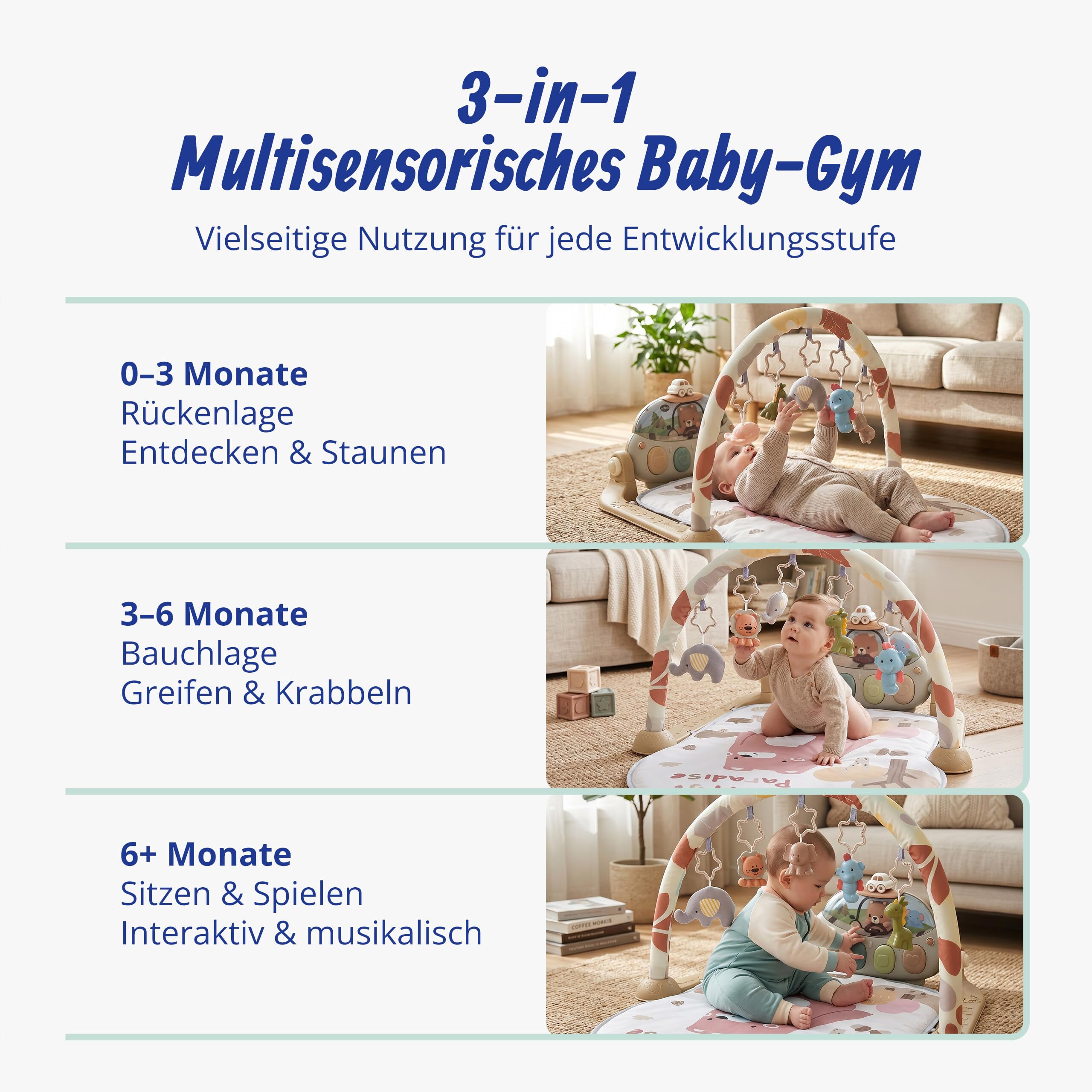 Relaxdays Spielbogen, mit Spielzeug, Musik & Licht, HxBxT: 42 x 64 x 80 cm, Stoff, Baby Gym, Krabbeldecke Bär, braun