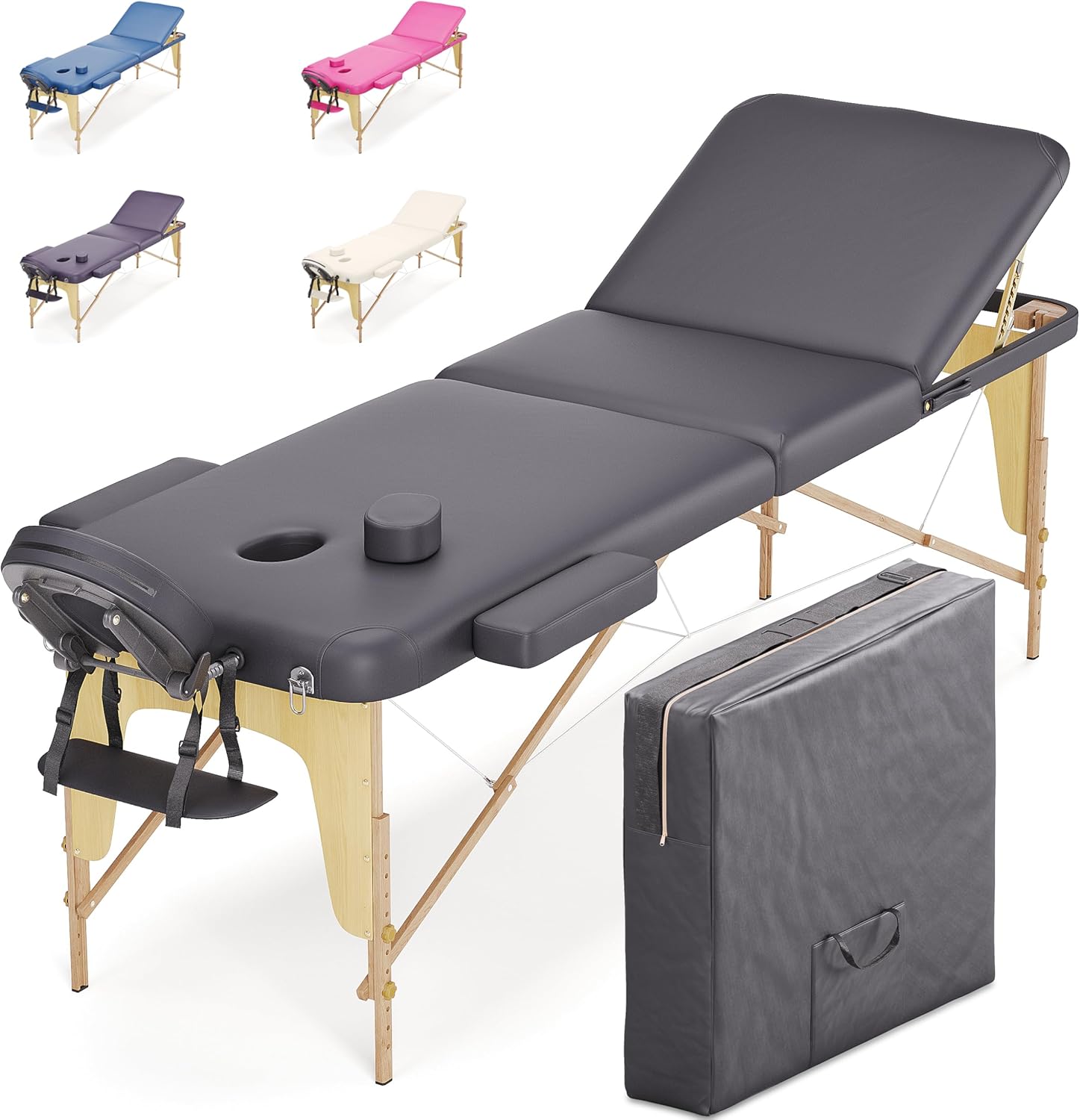 Beltom® LETTINO MASSAGGIO 3 ZONE IN LEGNO PORTATILE -DIMENSIONE 180×56 CM-PESA SOLO 13,3KG CON ACCESSORI 14,5KG+ANGOLI ARROTONDATI E RINFORZATI+ PANNELLO REIKI – PER FISIOTERAPIA – NERO